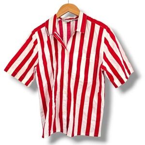 Rondina Striped Button-Up Short Sleeve Pocket Casual‎ Shirt Red White Size 2